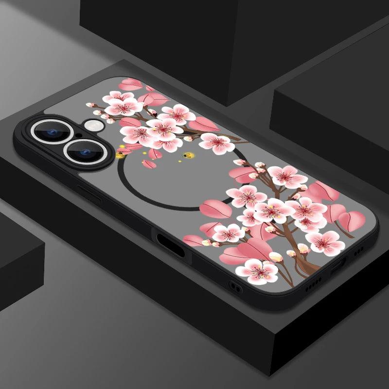 Translucent Matte Floral MagSafe Case for iPhone Series