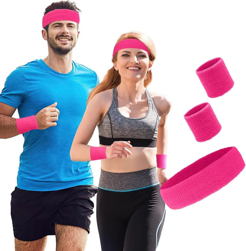New Hot Athletic Sweatband Hairband Headband Wristband Set in 3-Pack Cotton Head Sweat Bands for Running, Cycling, Yoga, Spa