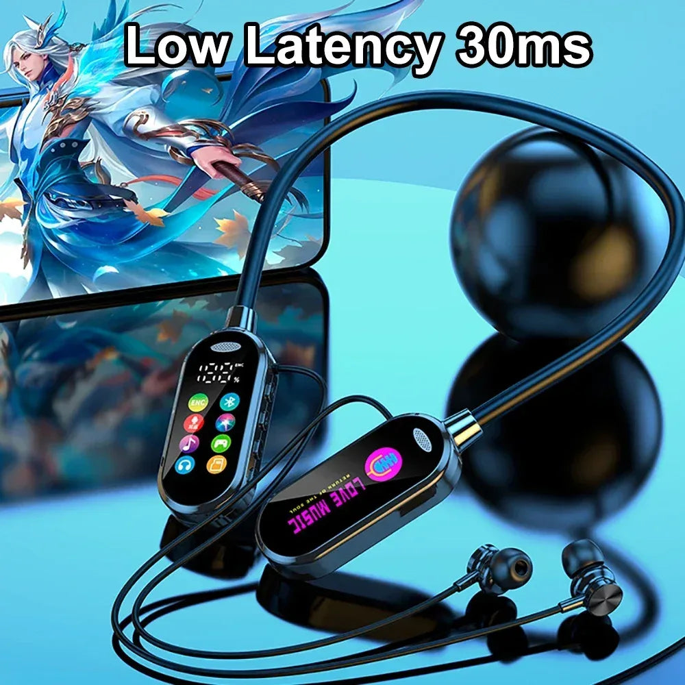 Color Screen Bluetooth 5.4 Earphones Neckband Headphones Wireless Headsets Noise Reduction Earbuds for Live Earphone Monitor - Urbizia