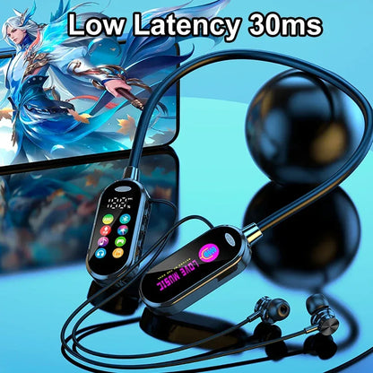 Color Screen Bluetooth 5.4 Earphones Neckband Headphones Wireless Headsets Noise Reduction Earbuds for Live Earphone Monitor - Urbizia