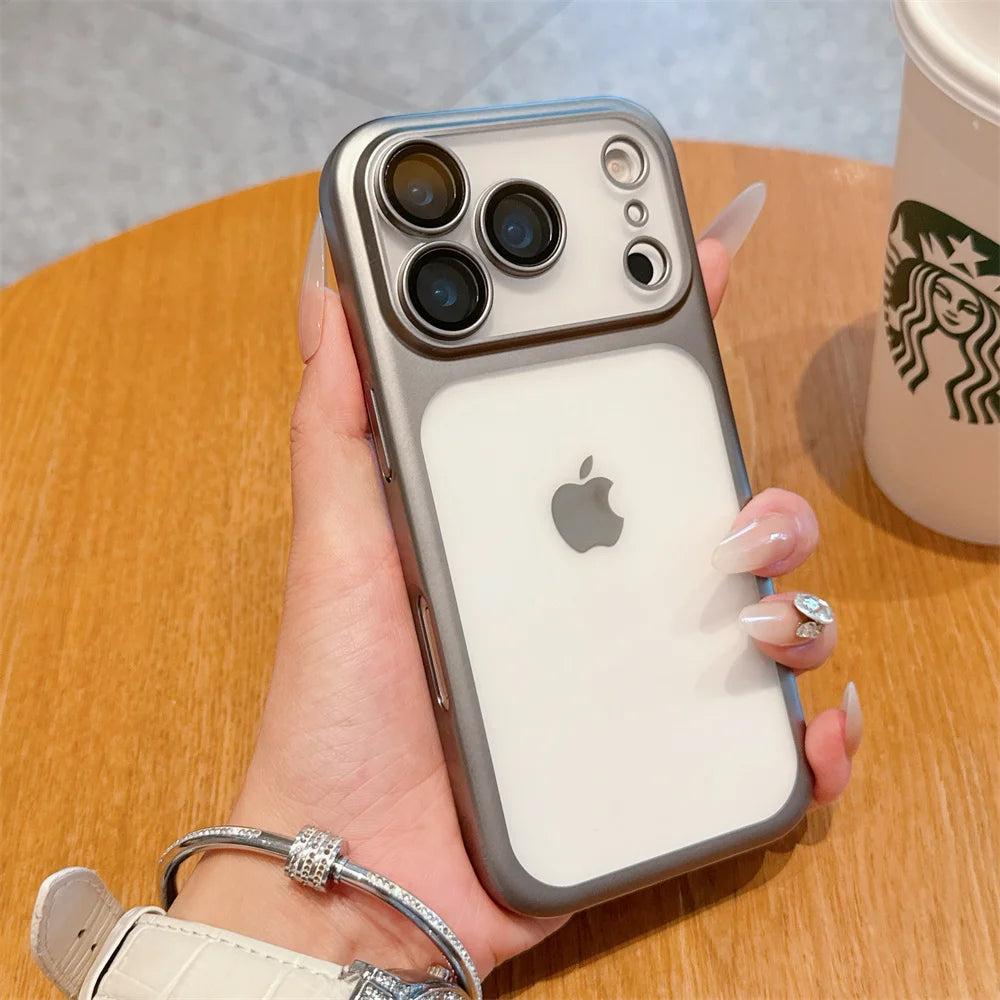 Luxury Frosted Transparent Matte Phone Case For iPhone 16 15 17 18 Pro Max Air 14 13 12 11 Metallic Color Frame Protection Cover
