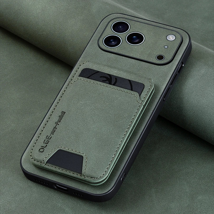 Luxury Synthetic Leather Card Bag Holder phone Case for iPhone 17 16 E 15 13 14 Pro Max Leather Card Slot Bag Protective Cover