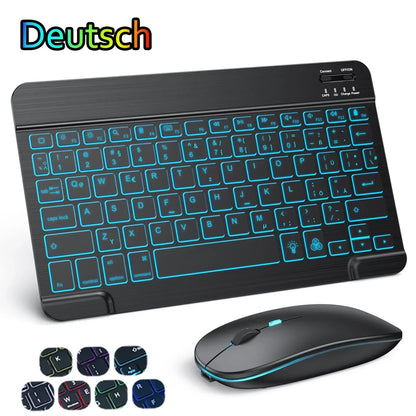 Hebrew/Russian/Spanish/Portuguese/Korean RGB Backlight Bluetooth Keyboard For IOS Android Windows iPad  Samsung Tablet Laptop