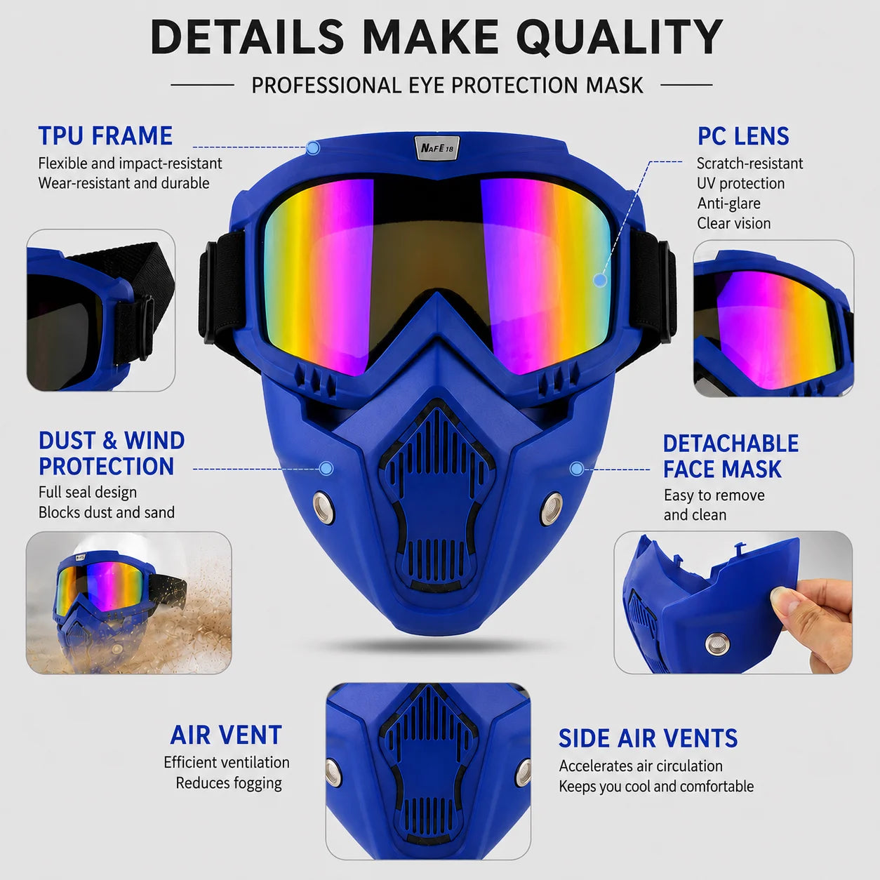 Dustproof Motocross Glasses Adjustable Motorcycle Goggles Breathable Full Face Protective Motorbike Dirt Bike Off-road Mask