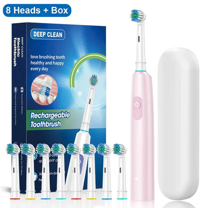 Electric Toothbrush Rotary Rechargeable Electric Toothbrush for Adults Rotating Electric Toothbrushes with 8 Soft Brush Heads - Urbizia