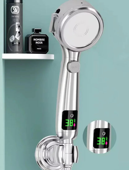 High Pressure Handheld Bathroom Shower Head Water Saving Showerhead Pressurized Adjustable Spray LED Digital Temperature Display