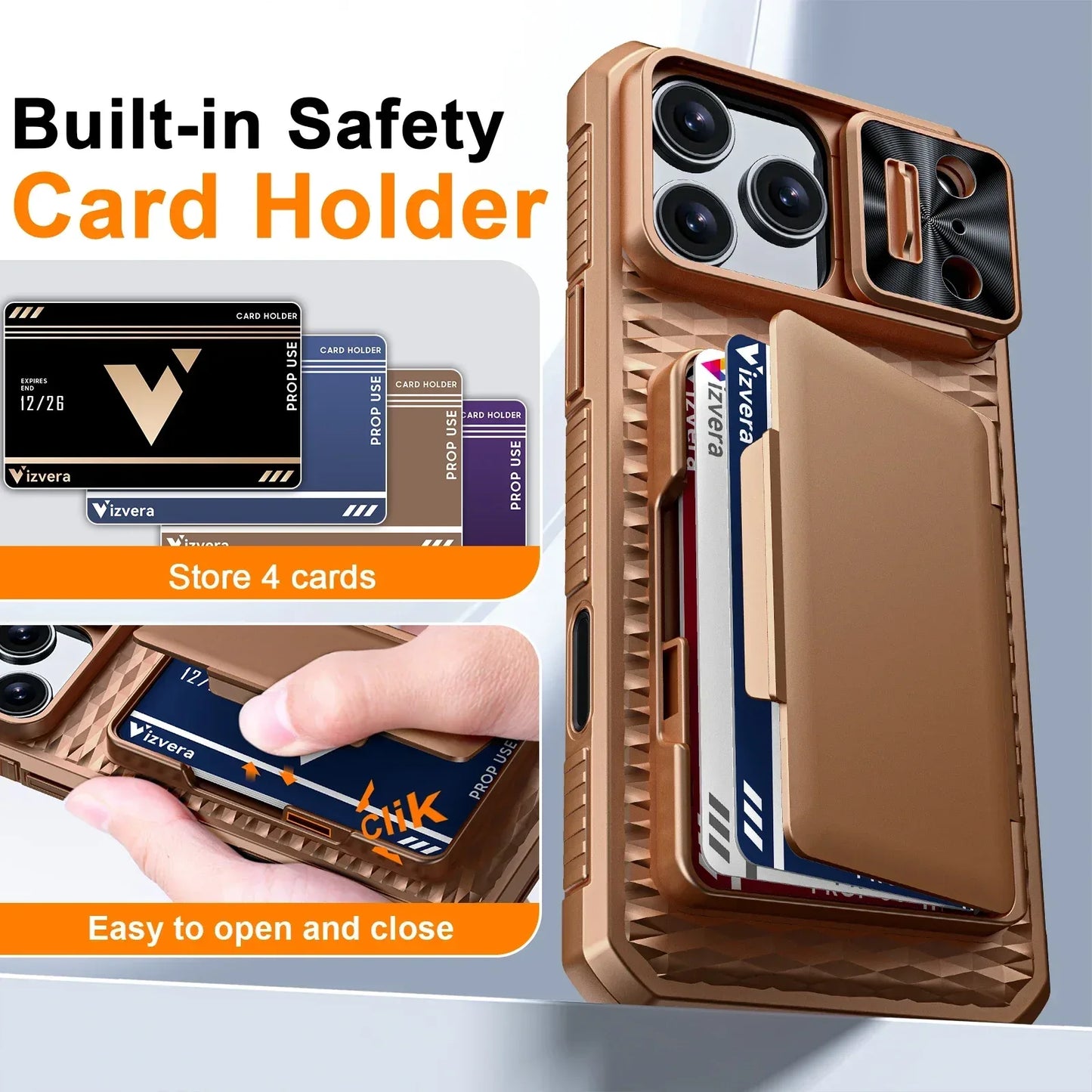 （Defective products, can be reordered）With Card Holder Sliding Camera Cover For 17 Pro Max Phone Case,PC+TPU Wallet Case