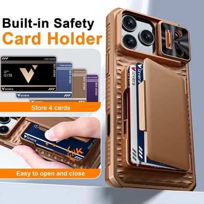 （Defective products, can be reordered）With Card Holder Sliding Camera Cover For 17 Pro Max Phone Case,PC+TPU Wallet Case