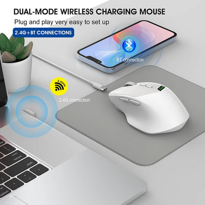 Noiseless T02 Dual Mode Wireless Mouse Bluetooth 5.0 & 2.4G, Silent Click, Large Battery Rechargeable, Battery Display