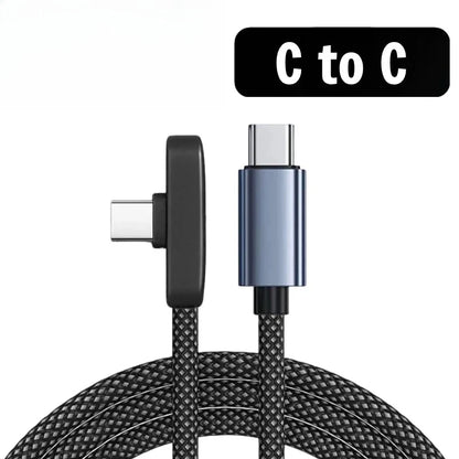 90 Degree USB Type C Cable 100W Quick Charging Data Transfer Cables Portable Right Angle USB-C Wire for IPhone Samsung Xiaomi
