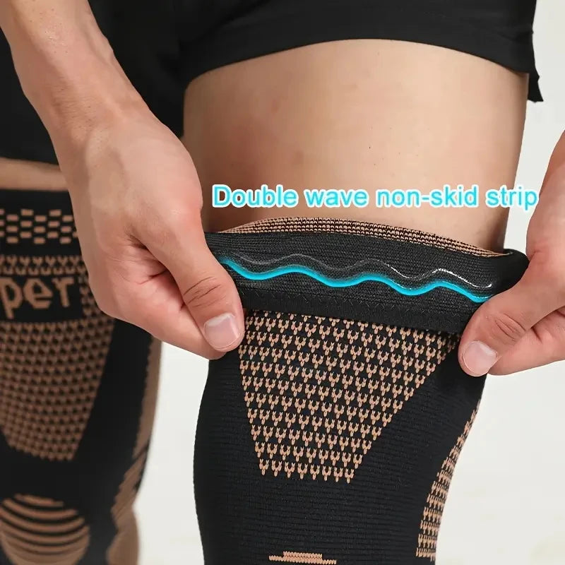 1pc/2pcs Copper Compression Knee Sleeves, Stretchable Full Leg Support Knit Fabric Knee Brace Breathable