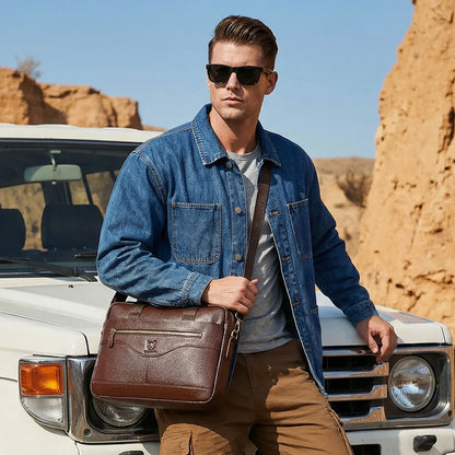 BULLCAPTAIN Briefcase Shoulder Messenger Bags Men's Genuine Leather 14-inch Laptop Bag's Men's Briefcase Office Business Handbag