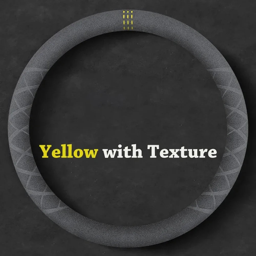 Car Steering Wheel Covers Cowhide Suede Steering Wheel Cover Wrap Universal 37-38cm Breathable Steering Covers Car Accessories
