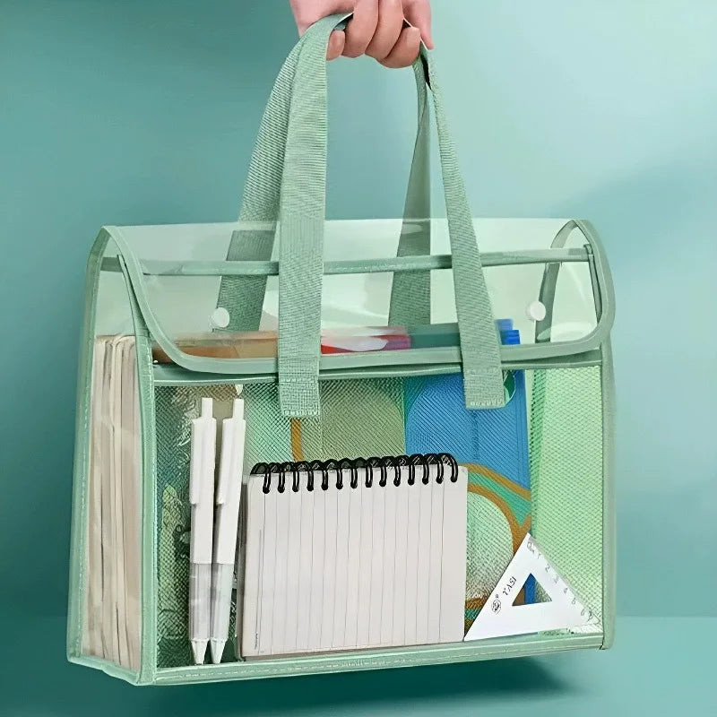 PVC Clear Green Organizer Tote: Multi-Pocket Storage Bag for School Supplies & Office Essentials