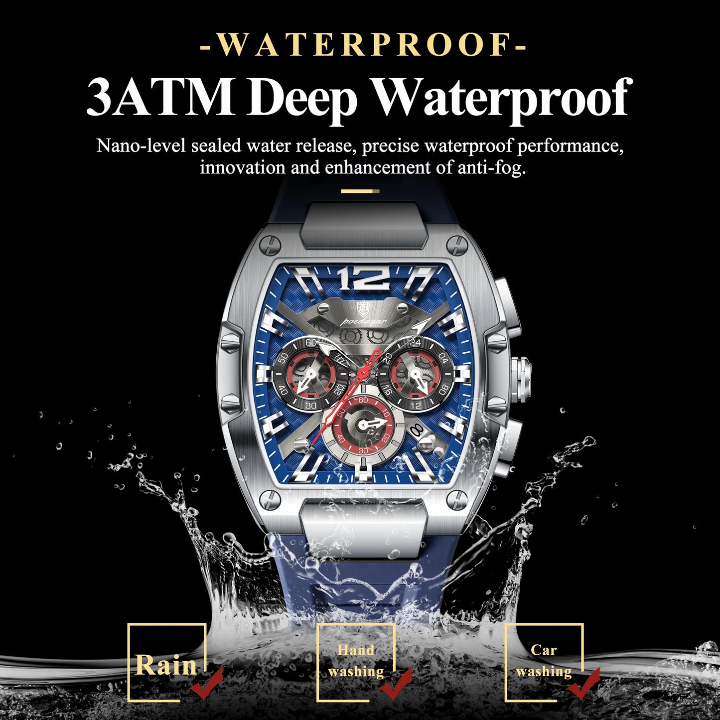 POEDAGAR Luxury Man Quartz Watch Sports Military Watch For Men Waterproof Luminous Date Chronograph Silicone Strap Men's Watches
