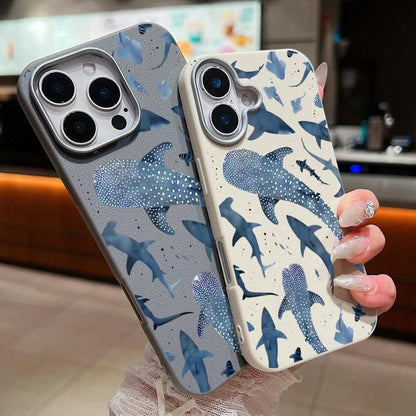 Whale Printed Leather Texture TPU Case for iPhone Series