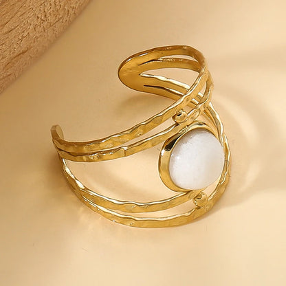 Boho Opal Turquoise Natural Stone Finger Rings Hollow Multi-Layer Jewelry Rings for Women Stainless Steel Ring Women Party Gifts