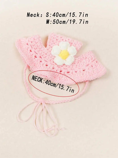 Knitted Pet Hat with Floral Trim for Cats and Small Dogs