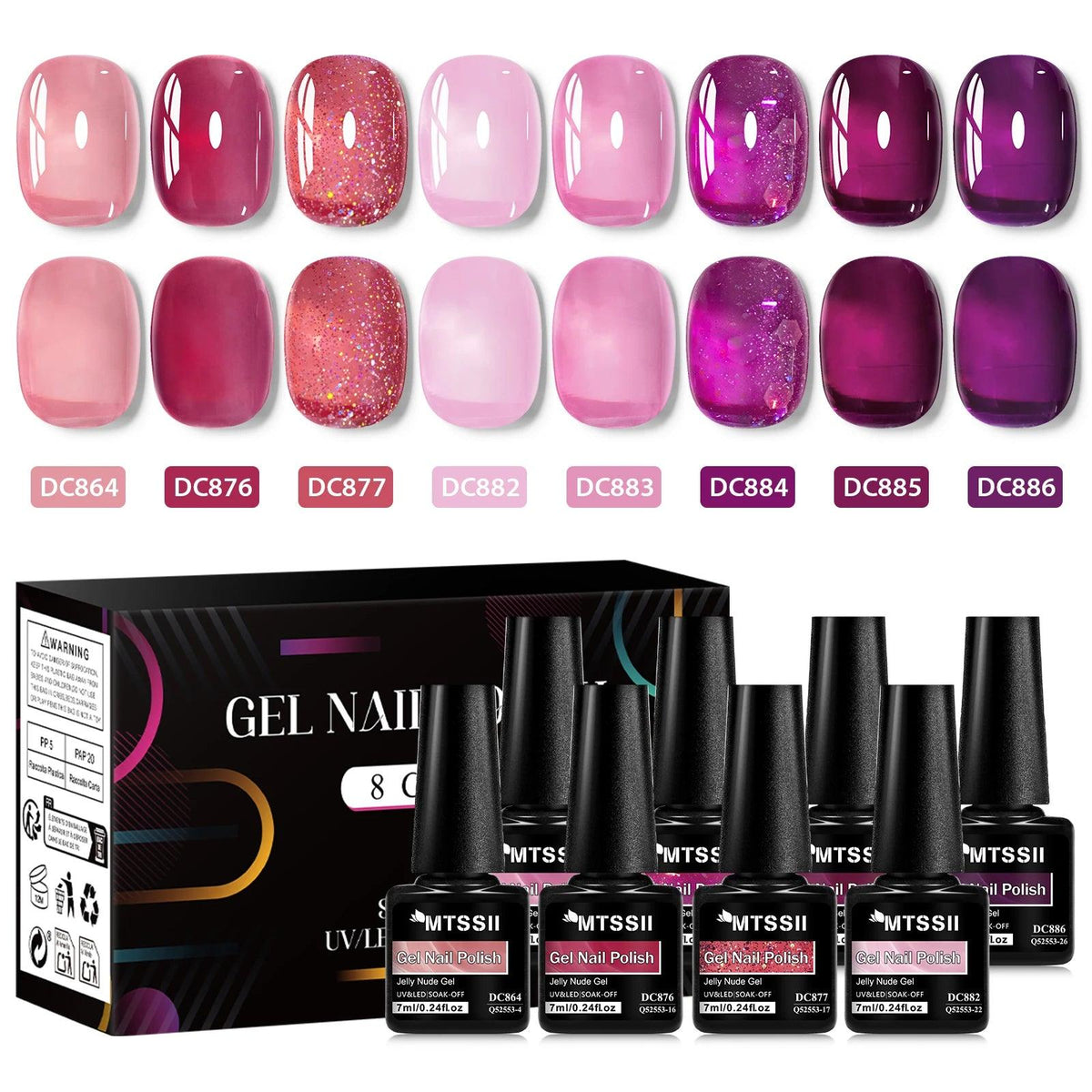 8PCS 7ml Jelly Nude Gel Nail Polish Kit with Gift Box Light Pink Translucent White Shimmer Glitter Soak Off UV LED Gel Varnish