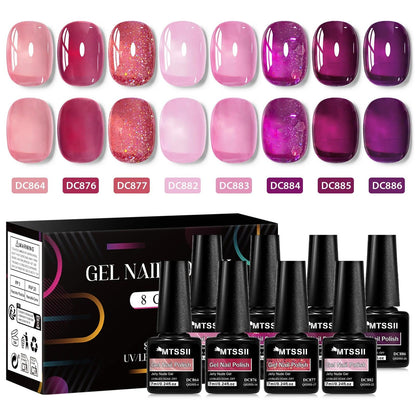 8PCS 7ml Jelly Nude Gel Nail Polish Kit with Gift Box Light Pink Translucent White Shimmer Glitter Soak Off UV LED Gel Varnish