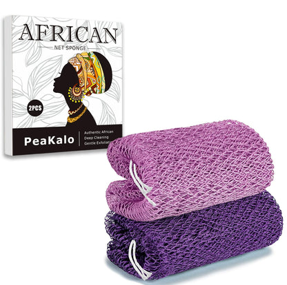 PeaKalo Authentic African Net Sponge-2Pcs Exfoliating Bath Shower Loofah Sponge, Gentle Back Scrubber for All Skin Types,Durable