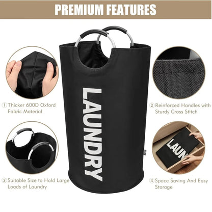 90L Large Laundry Basket, Collapsible Laundry Bag, Freestanding Tall Clothes Hamper, Foldable Washing Bin