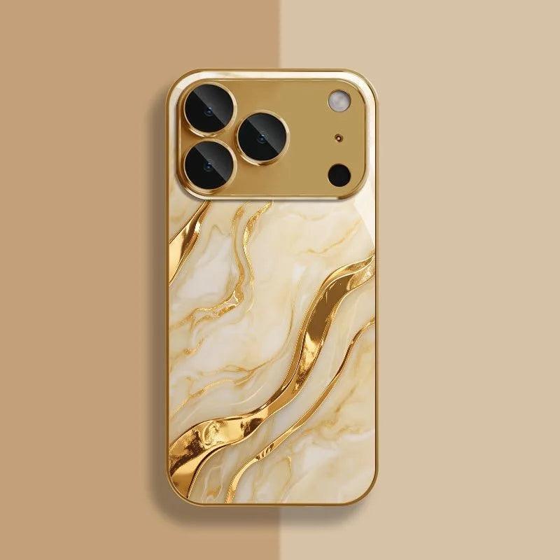 iPhone Golden Marble Glass Case – Full Coverage