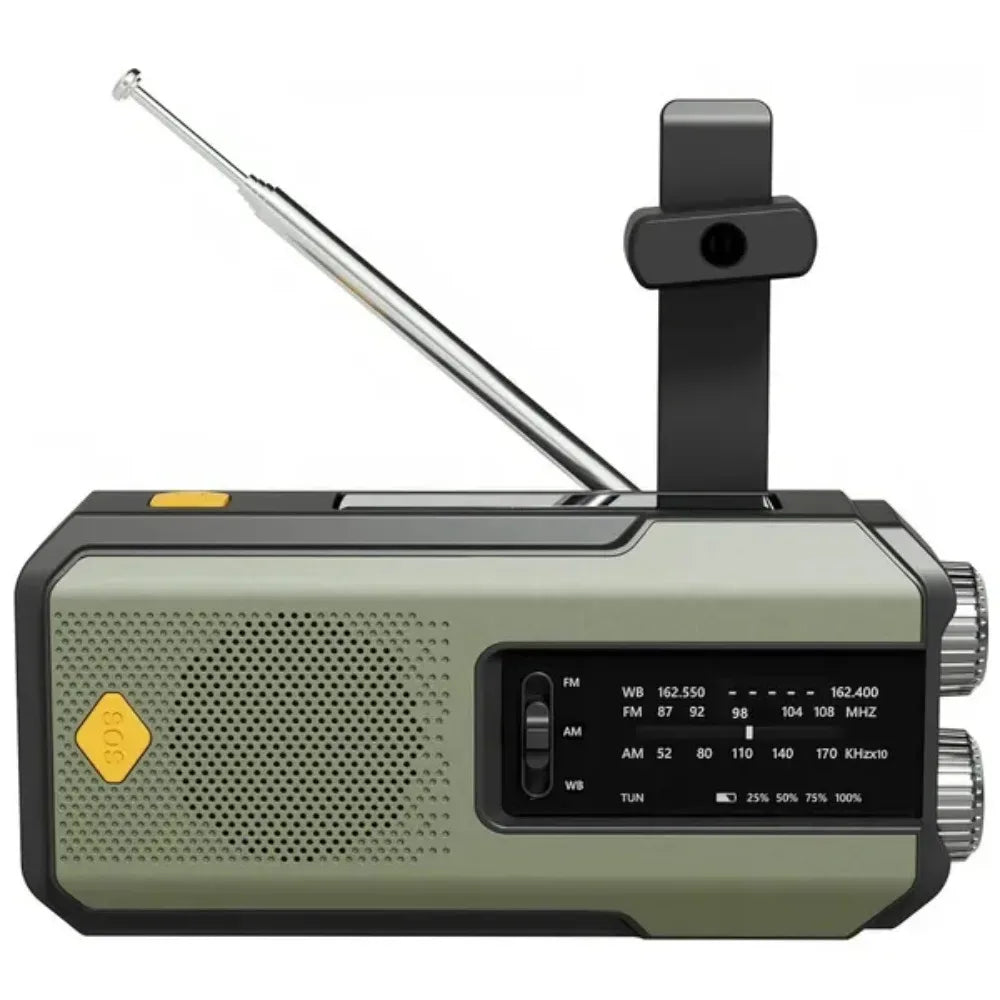 Weather Radio Emergency Multifunctional Radio FM AM WB Hand Crank Solar USB Charging 2000mAh Power Bank LED Flashlight Torch - Urbizia