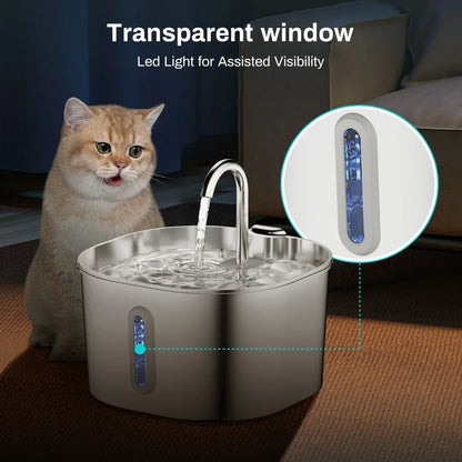 ZYFeeder 2.2L Automatic Cat Water Fountain Square Stainless Steel Pet Water Feeder Dog Water Fountain with window（No 5V 1A Plug） - Urbizia