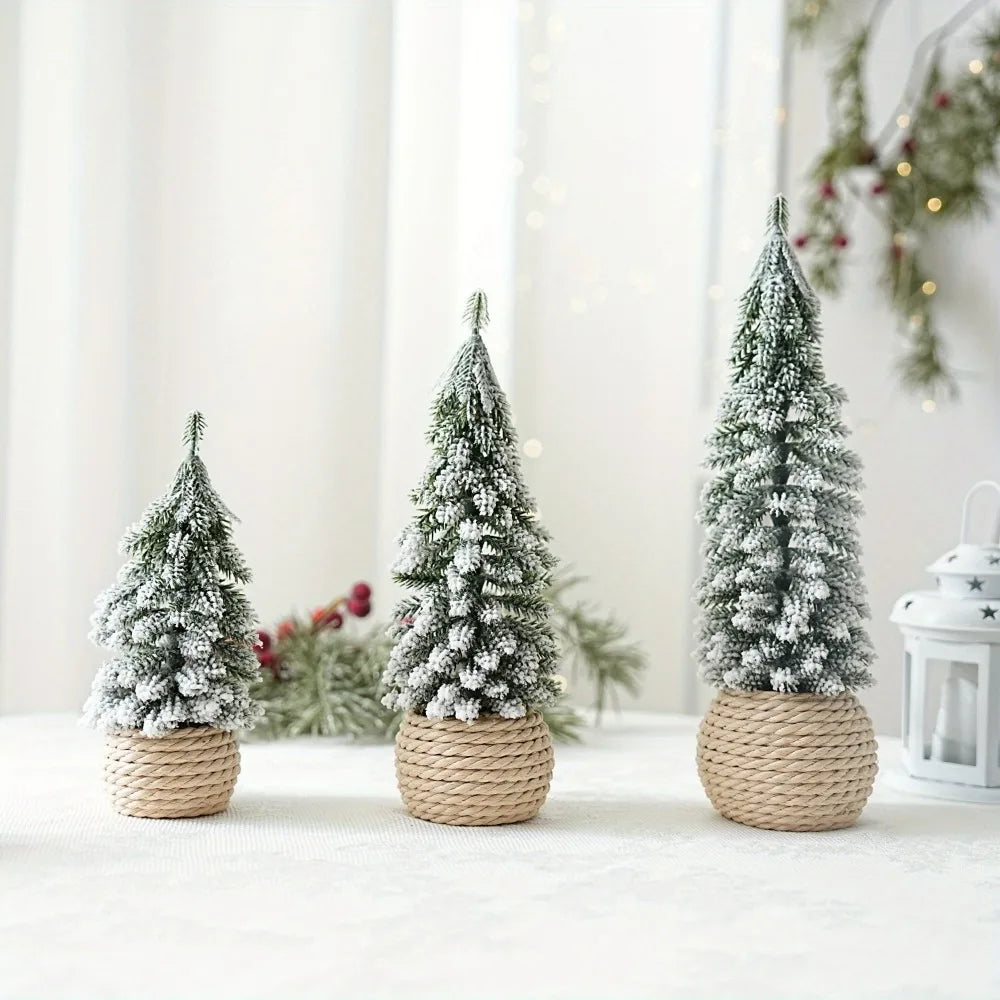 4Pcs Mini Artificial Christmas Tree Set – Snow Pine Tabletop Décor