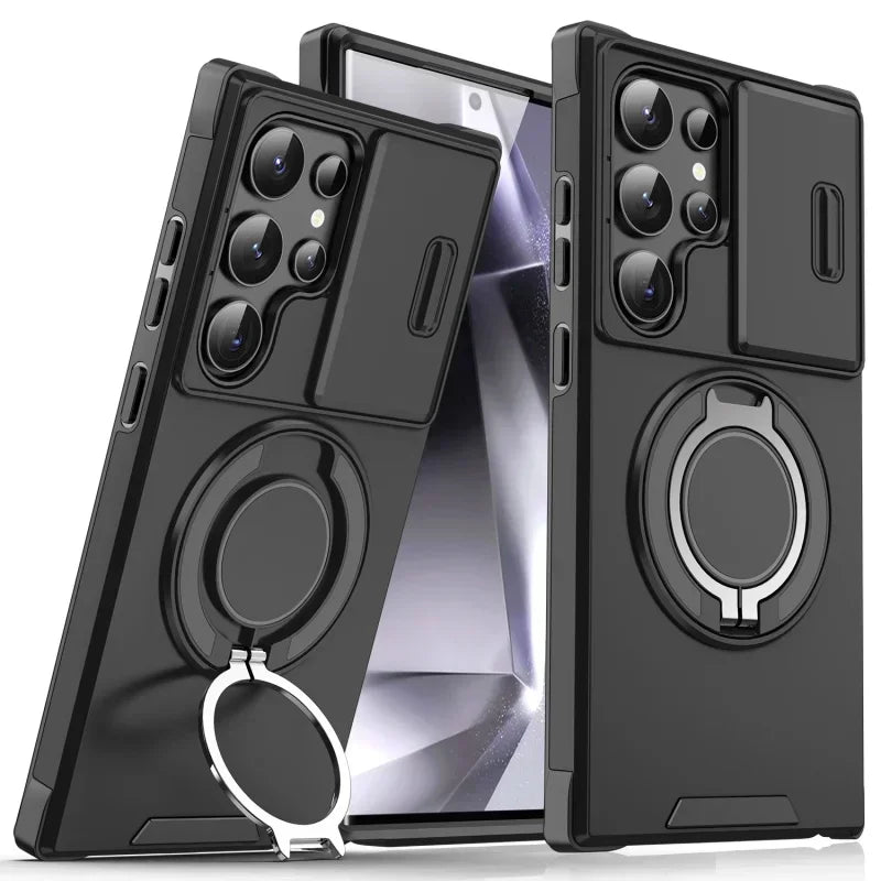 Case For Samsung Galaxy S26 S25 S24 S23 S22 S21 Ultra S24FE S25EDGE Slide Camera Protect Magnetic holder Armor Shockproof Cover