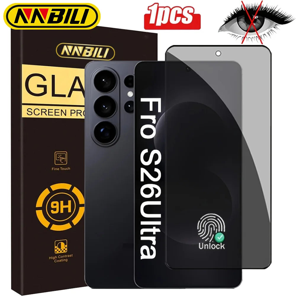 NNBILI Privacy Tempered Glass for Samsung Galaxy S26 Ultra S26+ Plus Fingerprint Unlocking Anti-spy Screen Protector S26 Glass