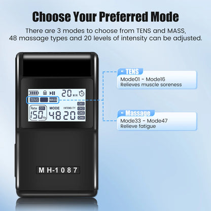 Digital TENS Unit Machine 4-Channel Tens Electrostimulator Rechargeable Body Muscle Stimulator with 20 Intensity for Pain Relief