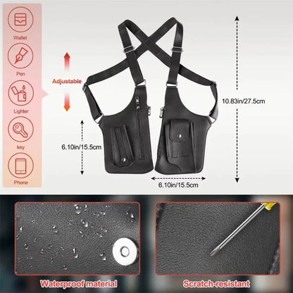 PU Leather Strap Holster Vest Bag Adjustable Double Shoulder Armpit Bag Hidden Anti-Theft Phone Pocket Chest Bag