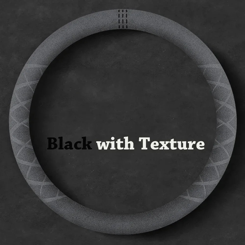 Car Steering Wheel Covers Cowhide Suede Steering Wheel Cover Wrap Universal 37-38cm Breathable Steering Covers Car Accessories