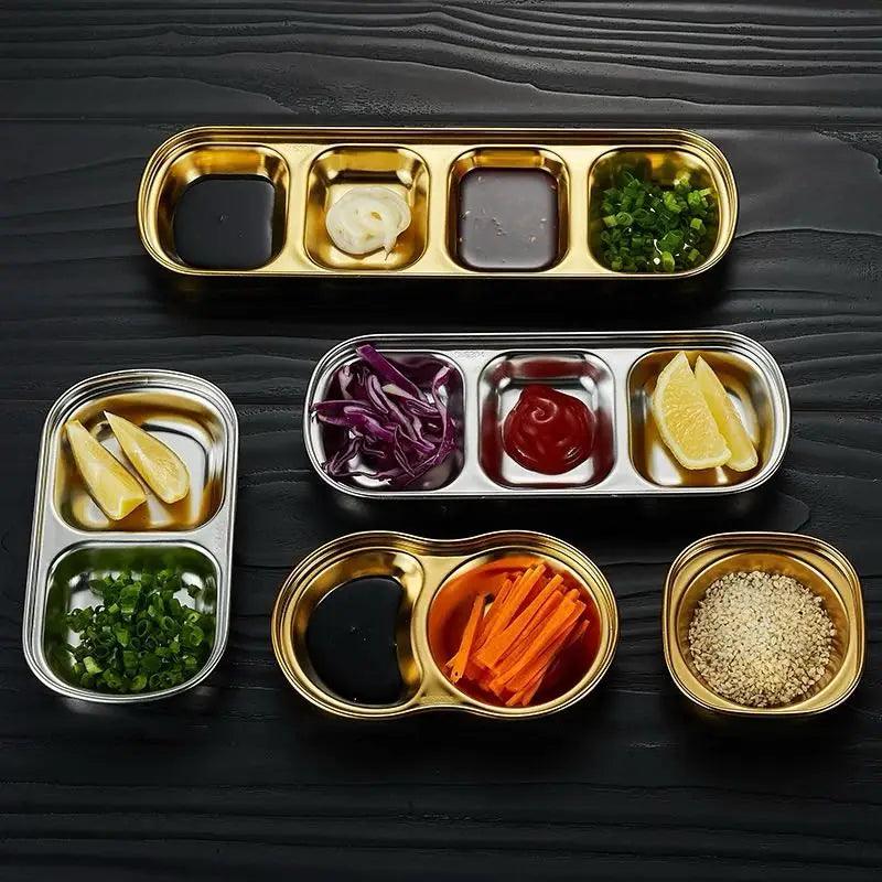 Outdoor Camping Stainless Steel Sauce Plate, Divided Sauce Dip Bowl,1/2/3 Ketchup Sauce Bowl, Picnic Barbecue Sauce Tray