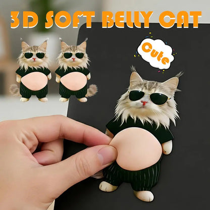 3D Kawaii Cat Belly Sticker Cute Kitten Silicone Self-Adhesive with Orange Outfit Pink Background for Phone Decor