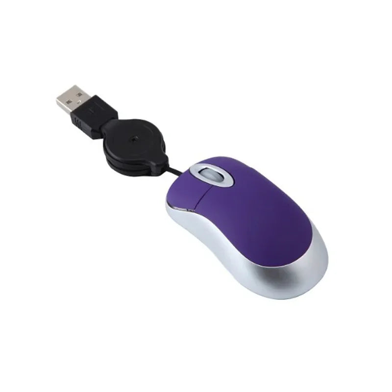 Mini Portable Wired Retractable Mouse Computer Mause Small Hand USB Optical 1000 DPI Office Mice for PC Laptop Notebook for Kids