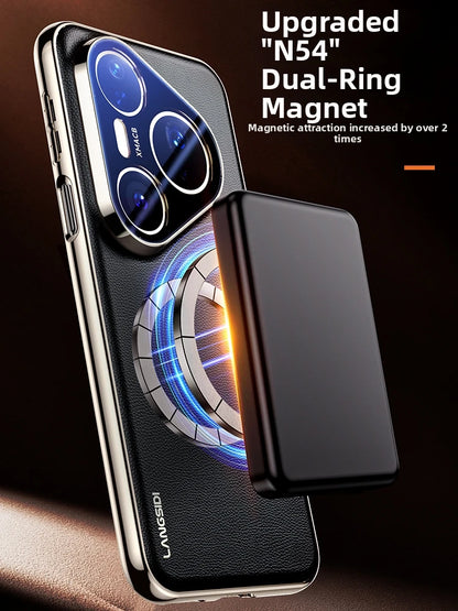 for Magsafe Case for Huawei Pura 80 Pro Pro+ 70 Ultra Luxury Leather Plating Full Glass Lens Protection Magnetic Back Cover