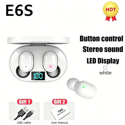 Digital Display Bluetooth Earphones with Mic TWS E6S Wireless Bluetooth Headset Noise Cancelling Headset for Xiaomi Huawei Oppo