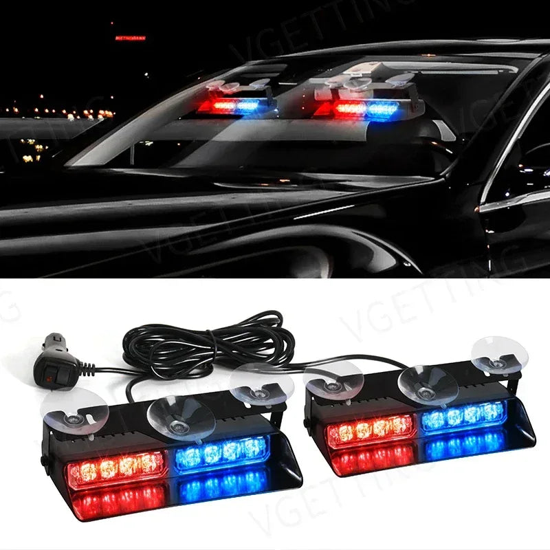 2-in-1 LED Car Strobe Lights For Emergency Flash Warning Lamp Windshield Bar 16 Beads Red Blue Amber White Auto Light Assembly - Urbizia