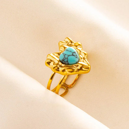 Turquoise Finger Jewelry Long Oval Sun Heart Water Drop Stainless Steel Rings For Women Men Accessories Gold Plated Open Anillos