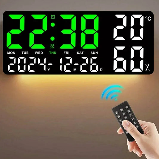 Large Digital Wall Clock with 7Colors Mood Light 2 Alarm TEMP Humidity Date Table Clock 12/24H Timing Countdown LED Alarm Clock - Urbizia