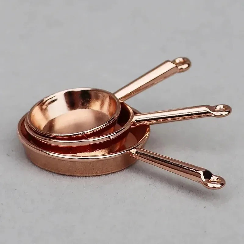 1Set 1:12 Dollhouse Miniature Frying Pan Casserole Metal Cookware Kitchen Model Decor Toy Doll House Accessories