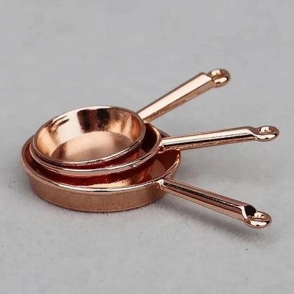 1Set 1:12 Dollhouse Miniature Frying Pan Casserole Metal Cookware Kitchen Model Decor Toy Doll House Accessories