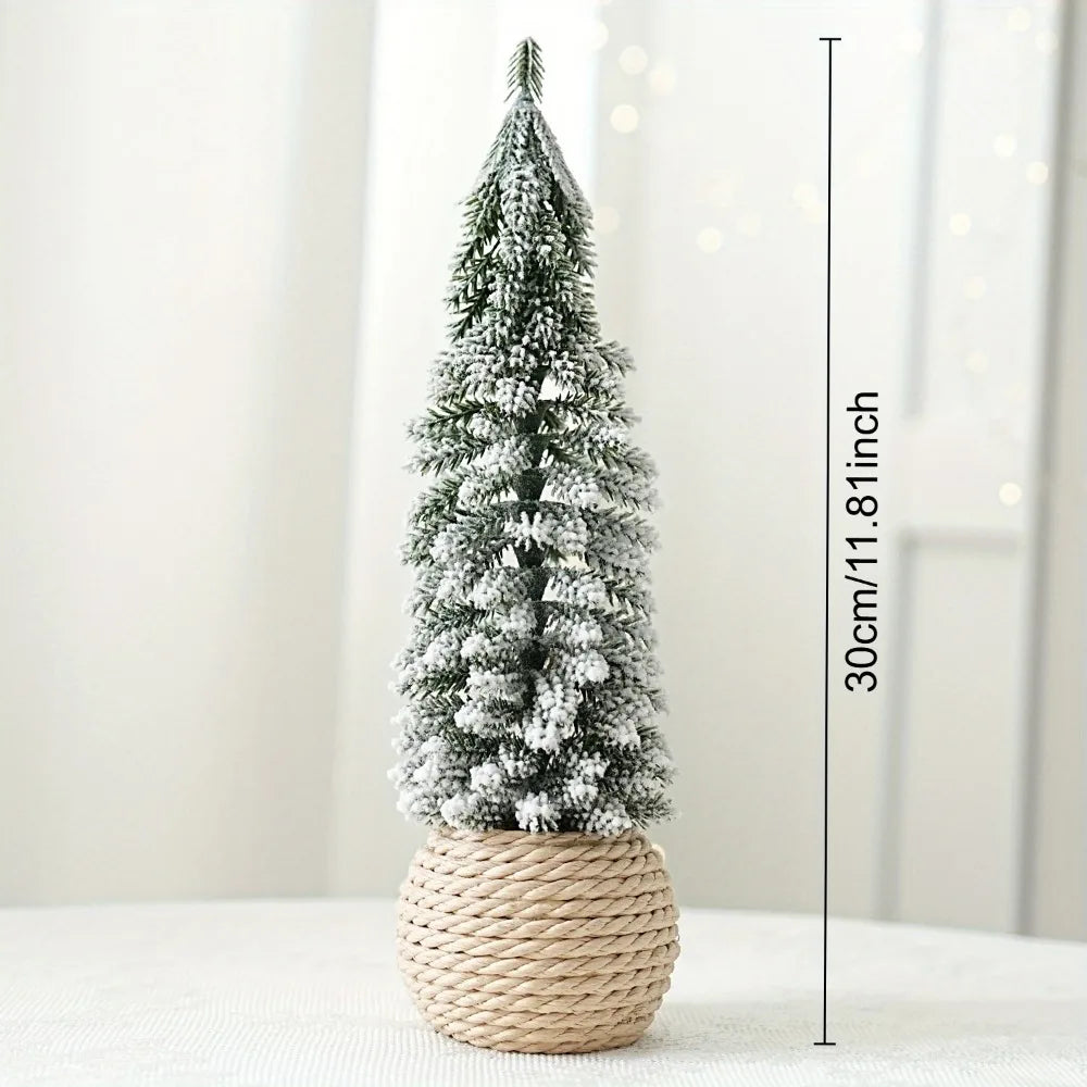 4Pcs Mini Artificial Christmas Tree Set – Snow Pine Tabletop Décor