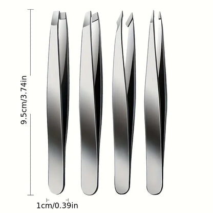 Ouriner 4‑Piece Stainless Steel Eyebrow Tweezers Set