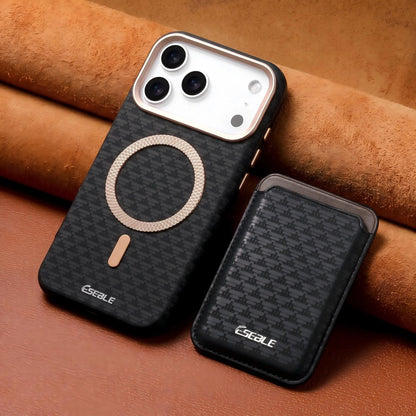 ESEBLE Detachable Magnetic Card Holder Phone Case For iPhone 18 17 16 Pro Max Luxury Vintage Woven Pattern PU Leather MagSafe Wa