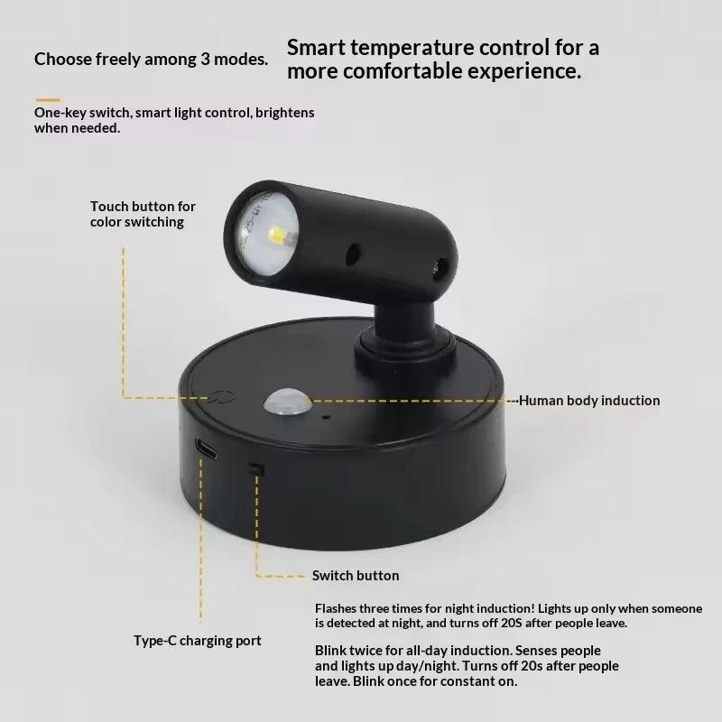 Magnetic USB Rechargeable LED Cordless Wall Light with Touch Switch