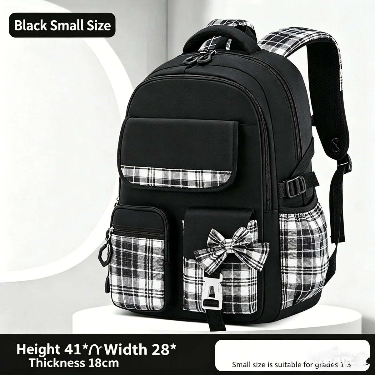 Protecting The Spine Ergonomics Elementary School Students Girls Checkered Backpack Large Capacity Lightweight Waterproof